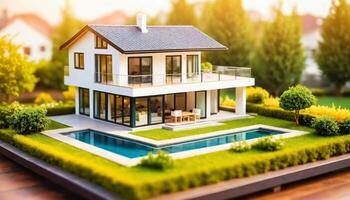 photo of miniature scene modern big house toy,