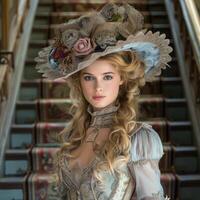 1800s fashion lifestyle, authentic setting and atmosphere, a glimpse into the elegance and grandeur of the past, timeless beauty and sophistication reimagined photo