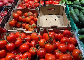 A close up of many different fruits and vegetables photo