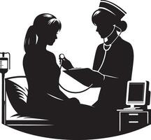 Patient and nurse art, black color silhouette 1 vector