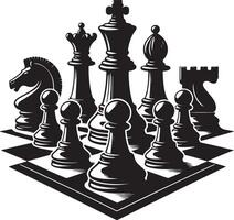 Chess board pieces black color silhouette vector