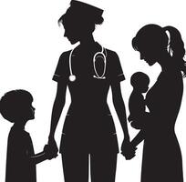 Nurse With Child black color silhouette vector