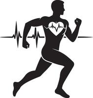 man running with electrocardiogram and heart, Silhouette black color silhouette vector