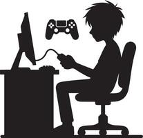 chico jugando computadora juegos negro color silueta vector
