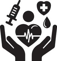 Health heart with pulse icon silhouette and line vector