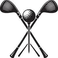 Two crossed golf clubs and ball. Stick for golf black silhouette vector