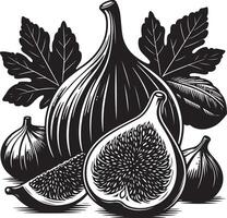 higo fruta, negro color silueta vector