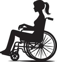 Woman, Disability Wheelchair, black color silhouette vector