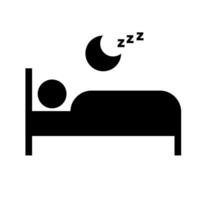 People sleeping on bed and moon silhouette icon. vector