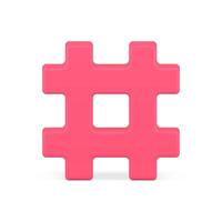 Bright red hashtag grid 3d icon illustration. Simple hash tag emblem for communication vector