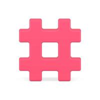 Bright red hashtag grid 3d icon illustration. Simple hash tag emblem for communication vector