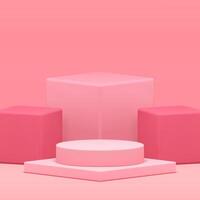 Pink 3d podium pedestal mock up for feminine cosmetic product show realistic illustration vector