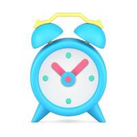 Classic vintage round alarm clock with arrows pointing minutes and hours front view 3d icon vector