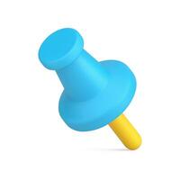 Simple blue push pin button 3d icon office stationery attaching paper, blank reminder vector