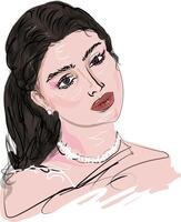 Moda retrato de hermosa dama . belleza spa mujer con Perfecto piel retrato. hermosa morena niña . limpiar Fresco piel en cara . oriental niña facial tratamiento . cosmetología , belleza y spa . vector