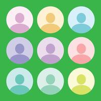 conjunto de multicolor personas íconos en verde antecedentes. avatar icono diseño. diseño elementos con el tema tecnología y usuario interfaz de un cuenta tablero vector