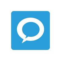 Chat sign icon. Speech bubble symbol. Blue square button. illustration of bubble chat. Design element of chat bubble symbol for comic etc. vector