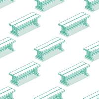 Seamless pattern with modern street bench. Isometric outline objects isolated on clean white background. Perfect for representing public spaces and urban planning. vector