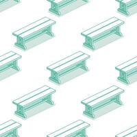 Seamless pattern with modern street bench. Isometric outline objects isolated on clean white background. Perfect for representing public spaces and urban planning. vector