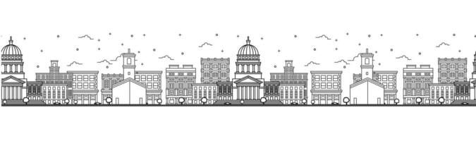 Seamless pattern with outline Havana Cuba City Skyline. Historic Buildings Isolated on White. Havana Cityscape with Landmarks. vector