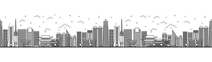 Seamless pattern with outline Seoul South Korea City Skyline. Modern Buildings Isolated on White. Seoul Cityscape with Landmarks. vector