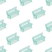 Seamless pattern with modern street bench. Isometric outline objects isolated on clean white background. Perfect for representing public spaces and urban planning. vector