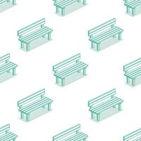 Seamless pattern with modern street bench. Isometric outline objects isolated on clean white background. Perfect for representing public spaces and urban planning. vector