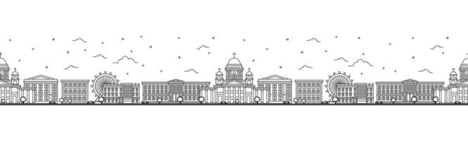 Seamless pattern with outline Helsinki Finland City Skyline. Historic Buildings Isolated on White. Helsinki Cityscape with Landmarks. vector