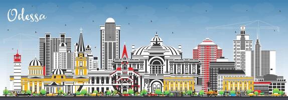 Odessa city skyline with color buildings and blue sky. Odesa cityscape with landmarks. Business travel and tourism concept with modern and historic architecture. vector