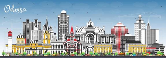 Odessa city skyline with color buildings and blue sky. Odesa cityscape with landmarks. Business travel and tourism concept with modern and historic architecture. vector