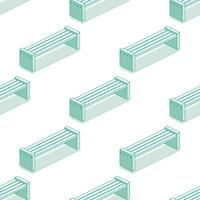Seamless pattern with modern street bench. Isometric outline objects isolated on clean white background. Perfect for representing public spaces and urban planning. vector