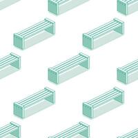 Seamless pattern with modern street bench. Isometric outline objects isolated on clean white background. Perfect for representing public spaces and urban planning. vector