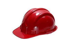 red plastic work helmet on white background photo