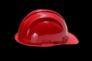 red plastic work helmet on black background photo