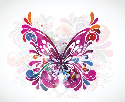 Colorful painted butterfly with wings spread out flying, illustration