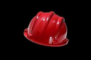 red plastic work helmet on black background photo