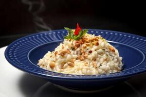 baru chestnut risotto with cheese on plate photo