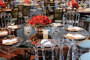 sophisticated wedding party in shades of red photo