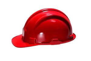 red plastic work helmet on white background photo