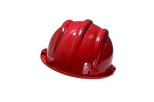 red plastic work helmet on white background photo