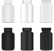 Medical bottles set. White containers for drugs, pills, supplements. 3d jar illustration. vector