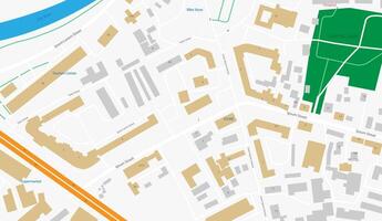 ciudad mapa resumen diseño para móvil aplicación ilustración. urbano navegación plan con camino, río, parque. viaje geografía ubicación. ofr computadora, Internet. moderno Europa cartografía. GPS información. vector