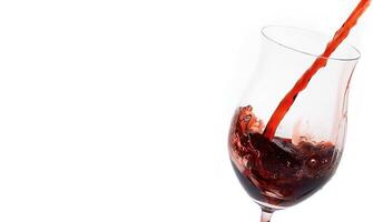 red wine being served in a glass on a white background photo