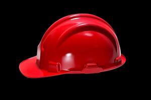 red plastic work helmet on black background photo