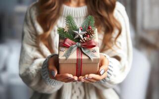 Holiday Gift Held by Woman photo