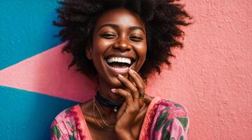 Beaming African Young Woman in Colorful Traditional Wear photo