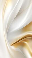 Abstract white wavy background with streaks of gold color. Textured backdrop. Elegant white modern architecture art. photo