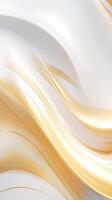 Abstract white wavy background with streaks of gold color. Textured backdrop. Elegant white modern architecture art. photo