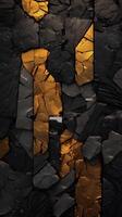 áspero oscuro Roca textura con grietas y oro manchas oscuro espalda foto