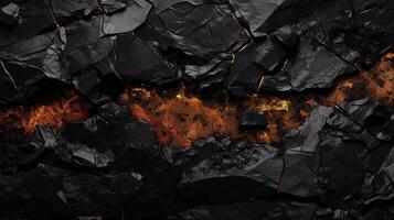 áspero oscuro Roca textura con grietas y oro manchas oscuro espalda foto